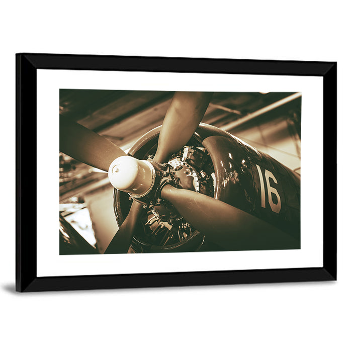 Vintage Military Propeller Plane Wall Art as a framed print