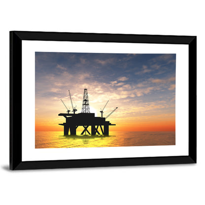 Sunset Oil Rig Silhouette Wall Art