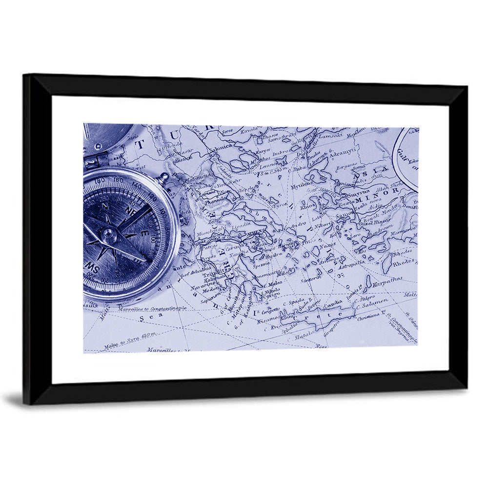 Aegean Nautical Map with Compass Wall Art