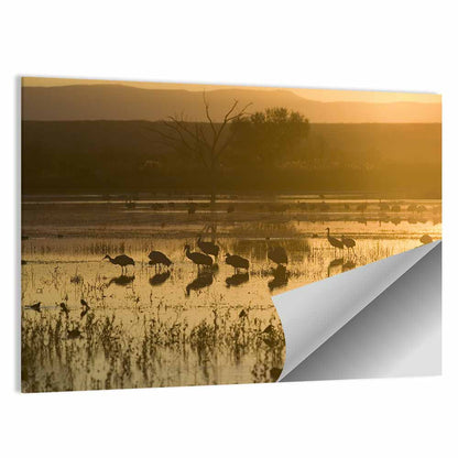 Golden Hour Sandhill Cranes on Lake Wall Art
