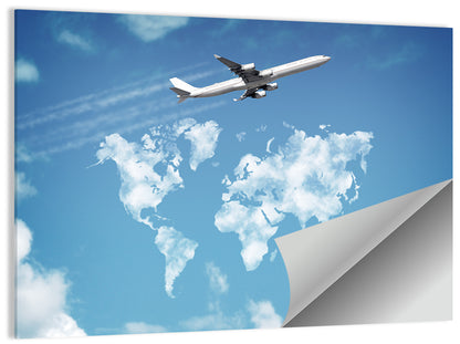 Jet Over Cloud World Map Wall Art