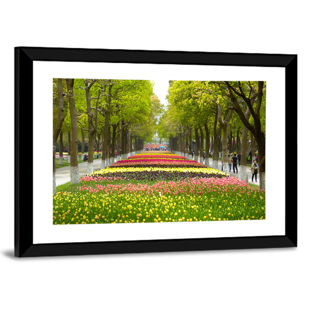 Tree-lined Tulip Garden Path Wall Art
