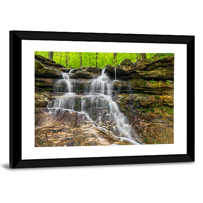 Mossy Ledge Waterfall Wall Art as a framed print