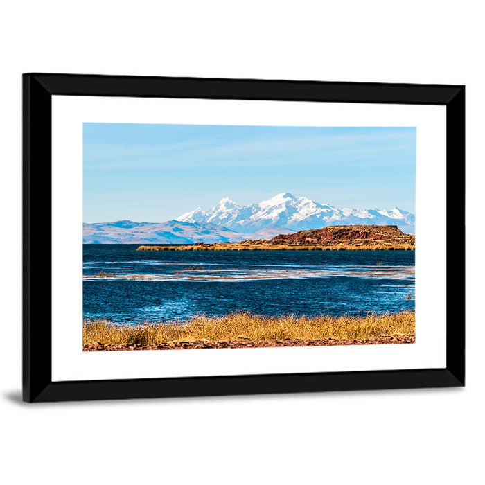 Lake Titicaca Blue and Gold Wall Art as a framed print