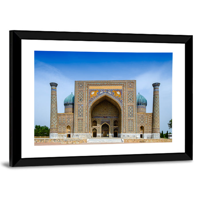 Sher-dor Madrasah, Registan Square Wall Art as a framed print