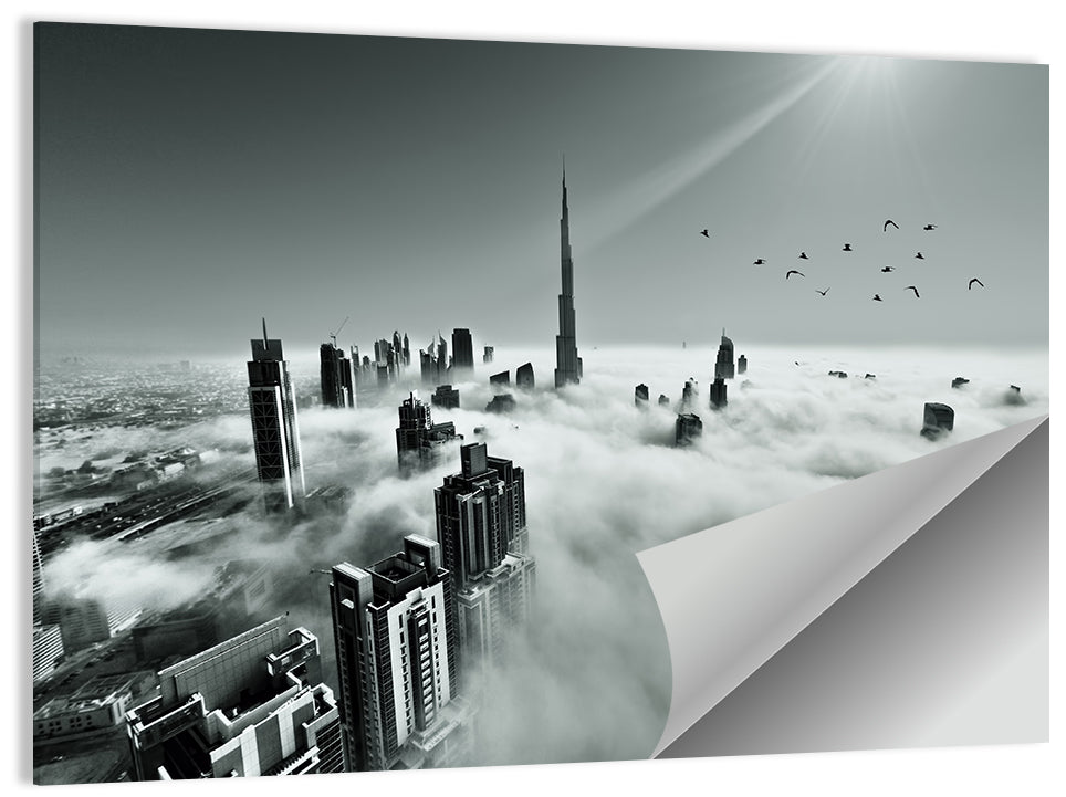 Burj Khalifa Rising Through Morning Fog Wall Art