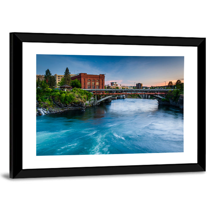 Spokane River at Twilight Wall Art as a framed print