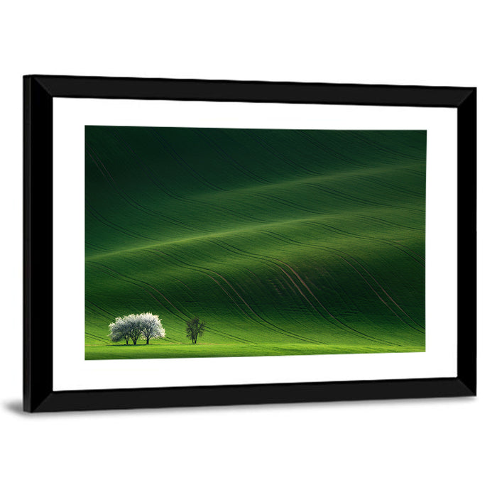 Emerald Hills with Blossoming Tree Wall Art as a framed print