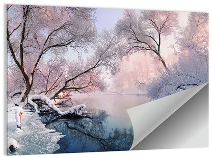 Snowy Lake Morning Mist Wall Art