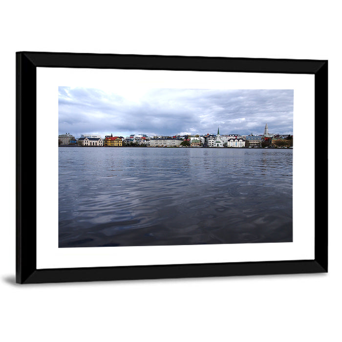 Tjörnin Reykjavik Skyline Wall Art as a framed print