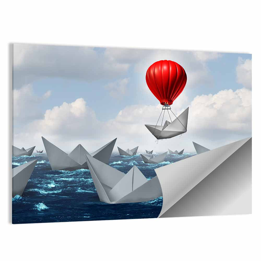 Red Balloon Lifts Paper Boat Wall Art