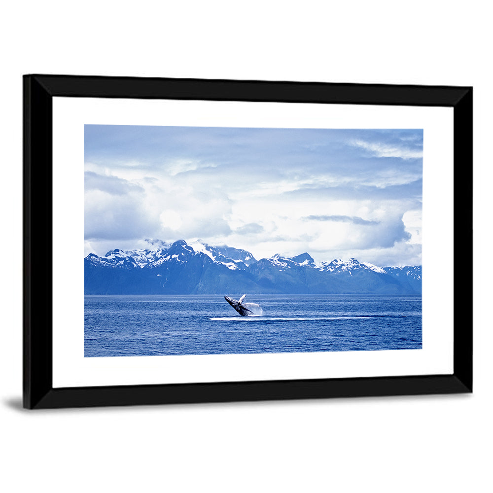 Humpback Whale with Snow Capped Mountains Wall Art