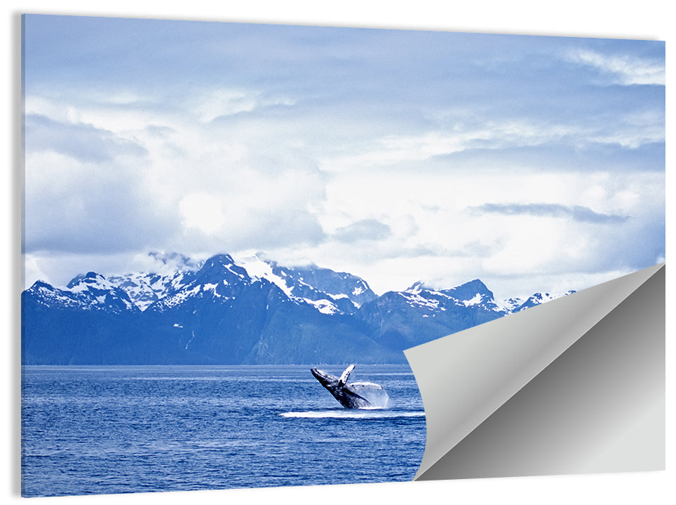 Humpback Whale with Snow Capped Mountains Wall Art