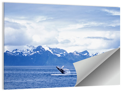 Humpback Whale with Snow Capped Mountains Wall Art