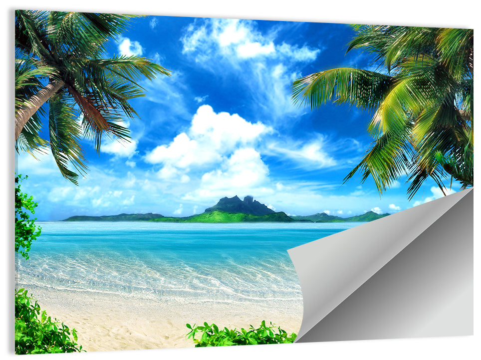 Palm-framed Tropical Island Beach Wall Art