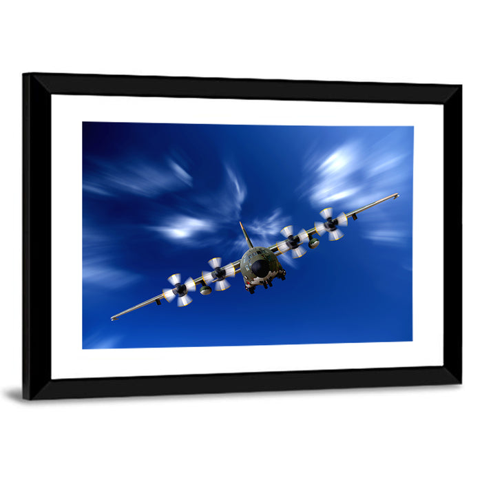 C-130 Head-on Camo Transport Wall Art as a framed print