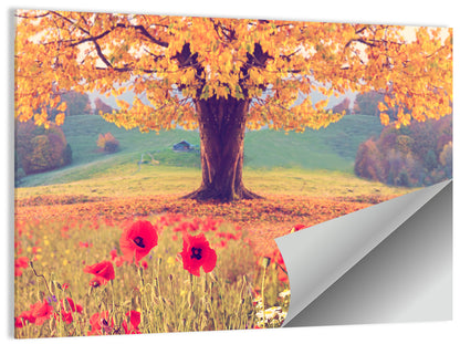 Autumn Tree and Poppy Field Wall Art