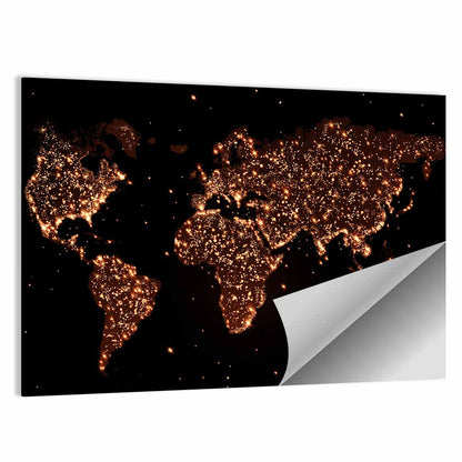World Map Night Lights Wall Art