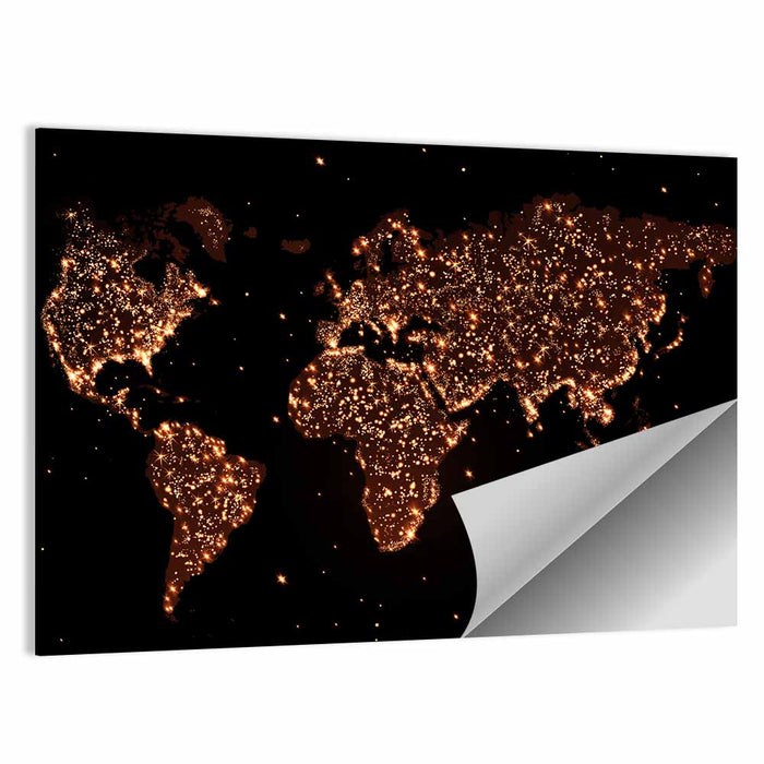 World Map Night Lights Wall Art as a poster print