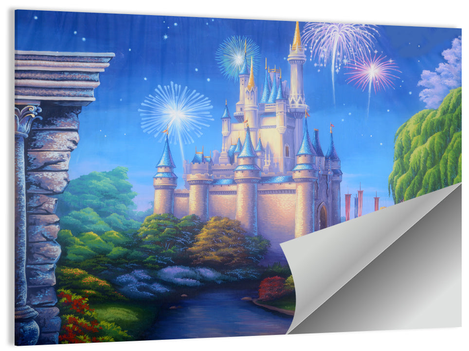 Cinderella Castle Fireworks Illustration Wall Art