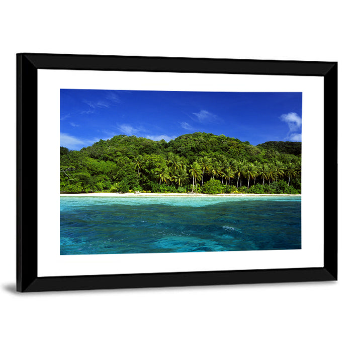 Turquoise Tropical Island Scene Wall Art as a framed print