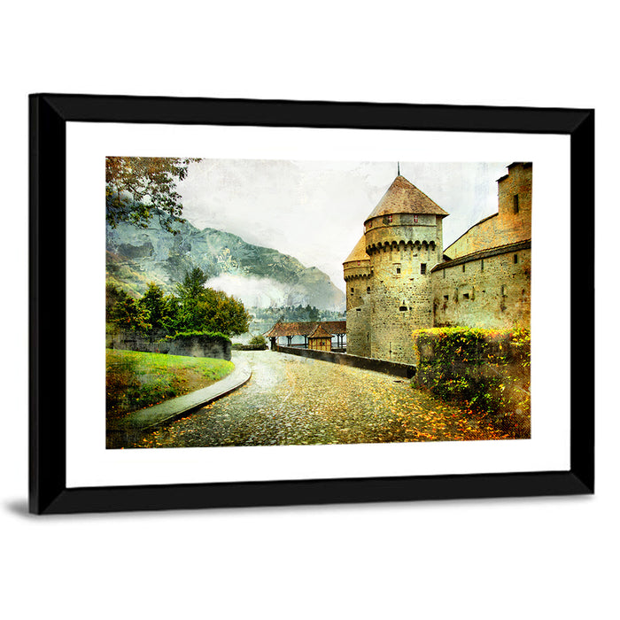 Autumn Approach to Chillon Castle Wall Art as a framed print
