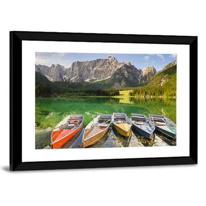Five Boats at Lago Superiore Di Fusine Wall Art