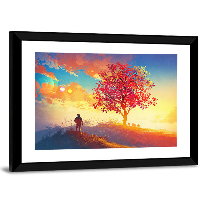 Autumn Tree with Silhouettes Wall Art as a framed print
