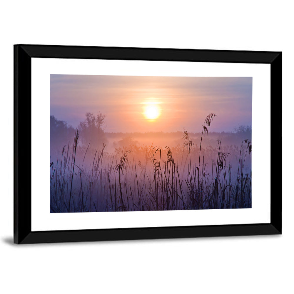 Lavender Sunrise Over Reeds Wall Art