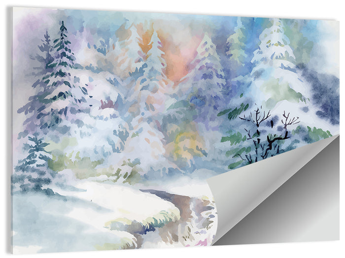 Winding Winter Stream Watercolor Wall Art as a poster print