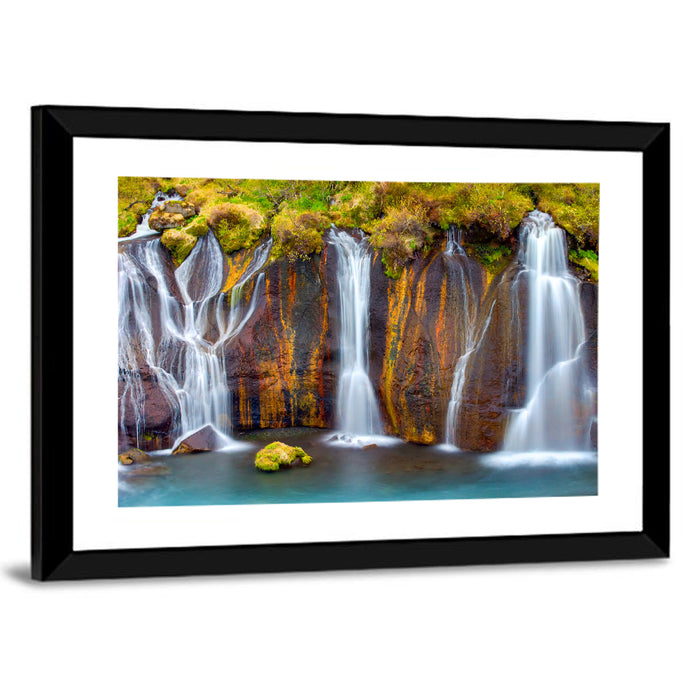 Hraunfossar Falls Wall Art as a framed print