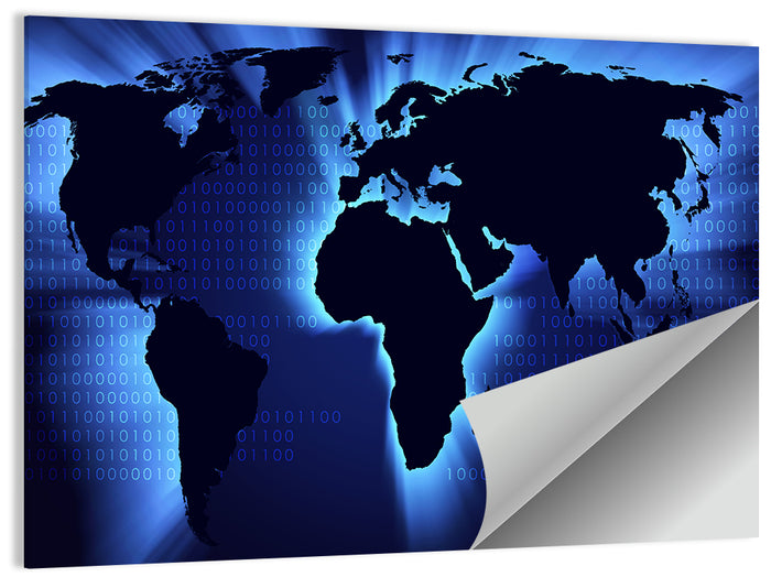 Glowing Digital World Map Wall Art as a poster print
