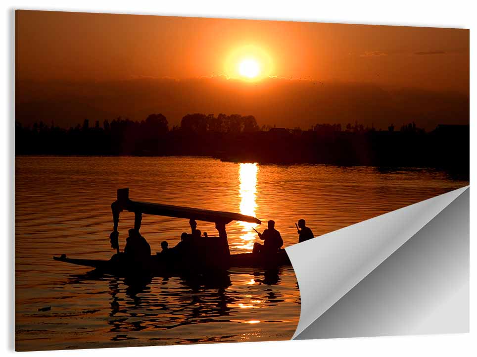 Dal Lake Sunset Silhouette Wall Art
