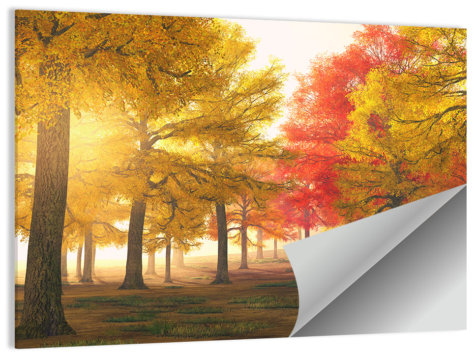 Foggy Autumn Forest Trees Wall Art