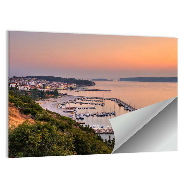 Pylos Harbor Lighthouse Sunset Wall Art as a poster print