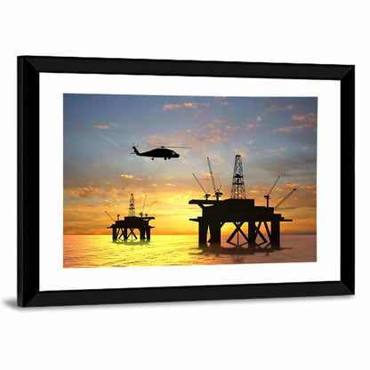 Offshore Oil Rig Sunset Silhouette Wall Art
