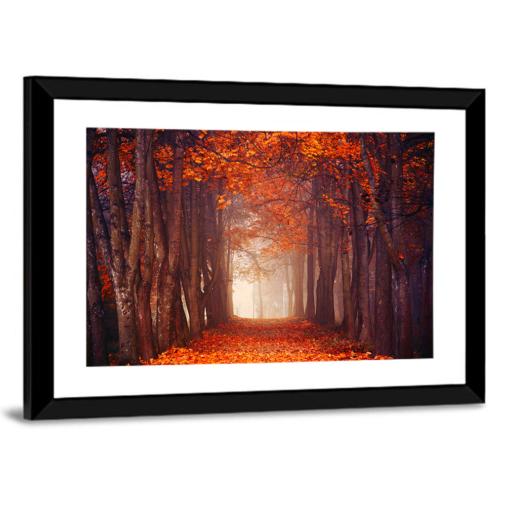Misty Autumn Forest Path Wall Art
