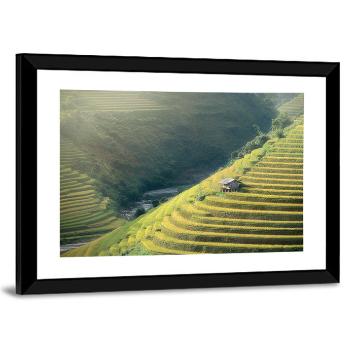 Golden Rice Terraces Wall Art as a framed print