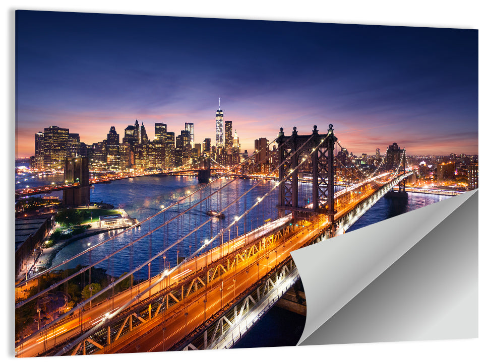 Sunset Over Manhattan Bridges Wall Art