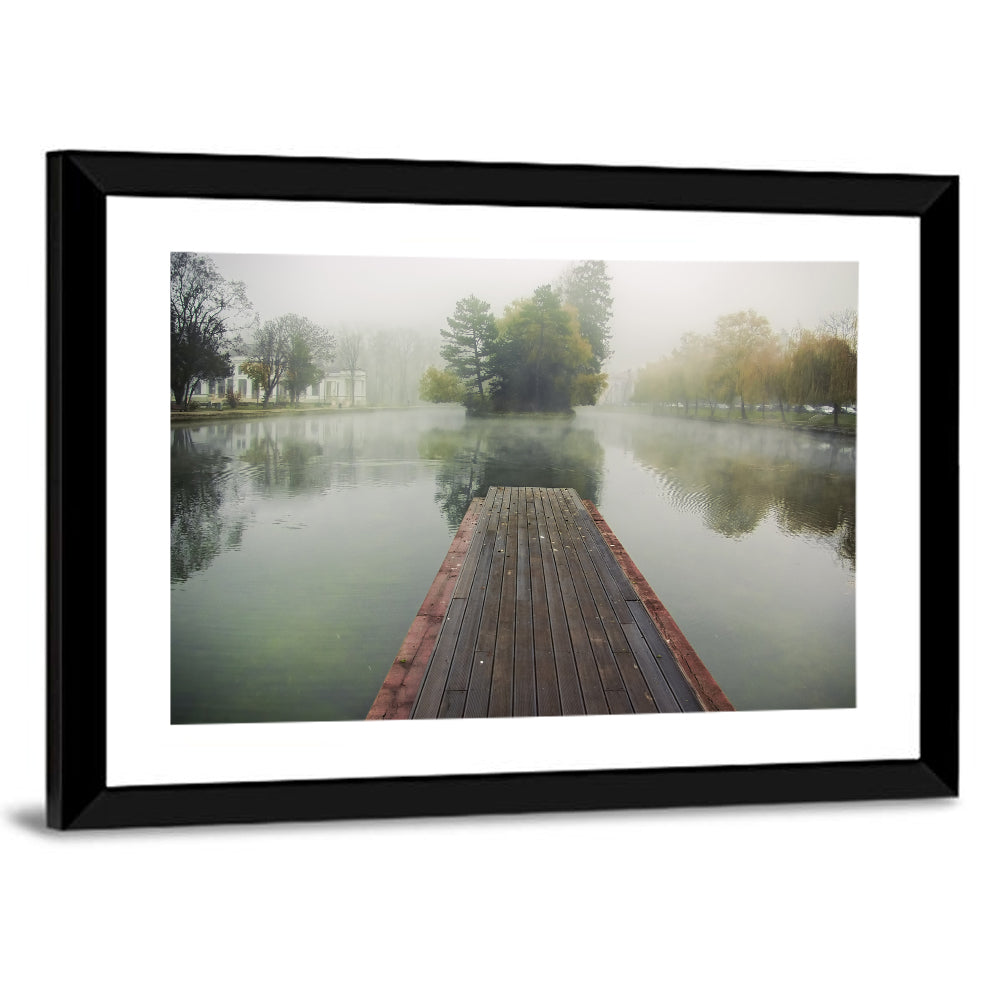 Wooden Pier on Foggy Lake Wall Art
