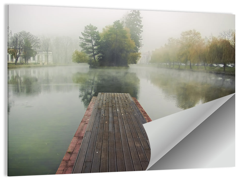 Wooden Pier on Foggy Lake Wall Art