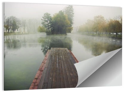 Wooden Pier on Foggy Lake Wall Art