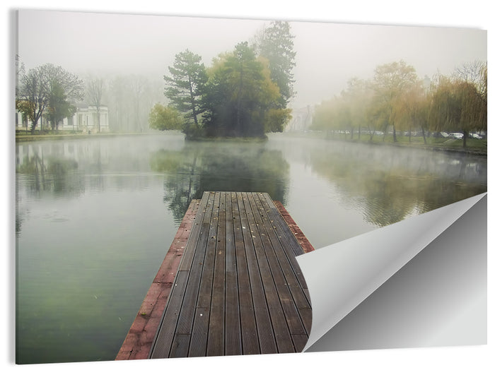 Wooden Pier on Foggy Lake Wall Art as a poster print