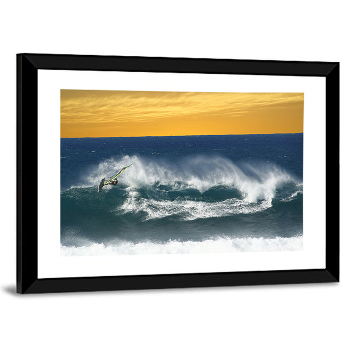 Windsurfer at Golden Wave Wall Art as a framed print