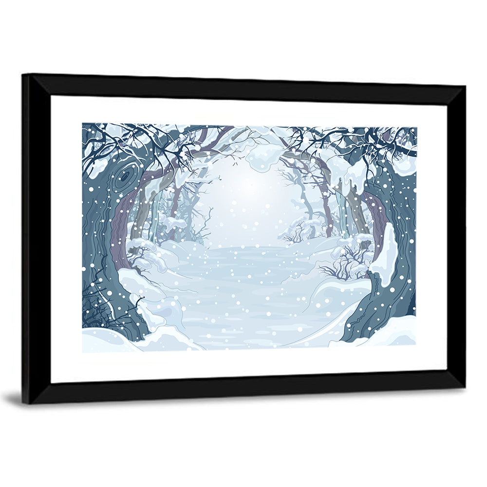 Winter Forest Path Illustration Wall Art