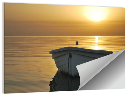 White Rowboat on Golden Sea Wall Art