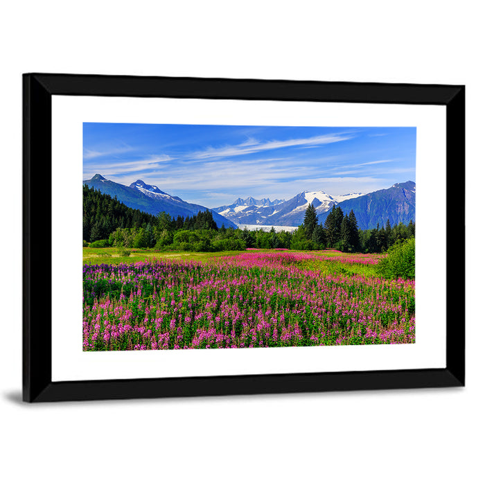 Juneau Meadow with Mendenhall Glacier Wall Art as a framed print