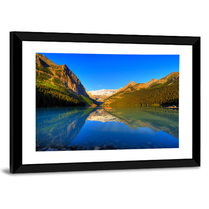 Lake Louise Canoe Reflection Wall Art as a framed print