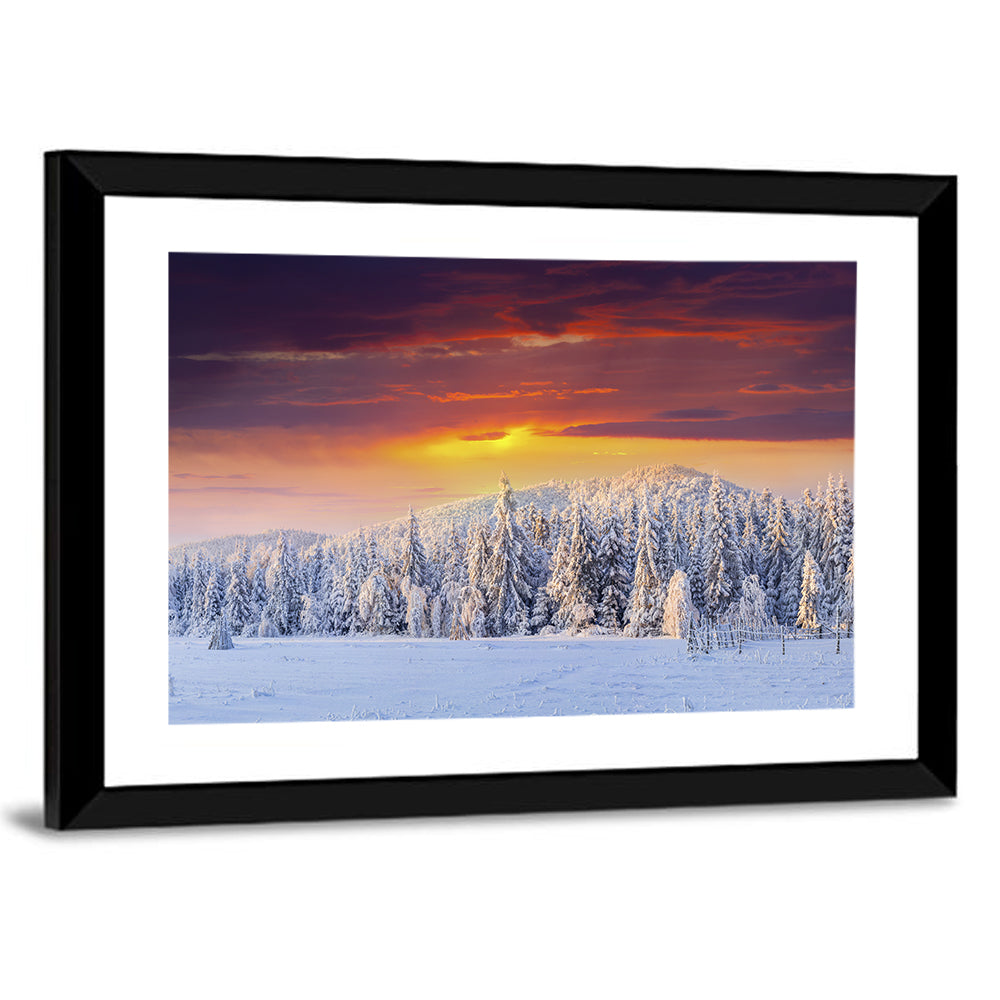 Snowy Forest Sunset Wall Art