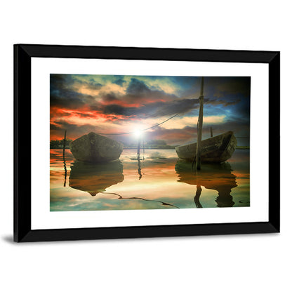 Two Wooden Boats at Sunset Wall Art